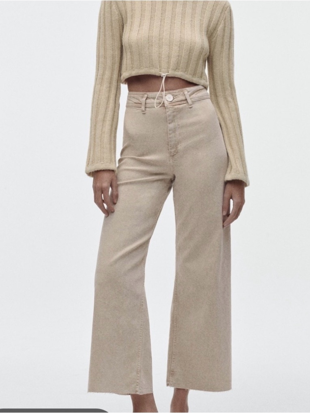 Zara Wide-Leg High-Rise Jeans in Light Beige
